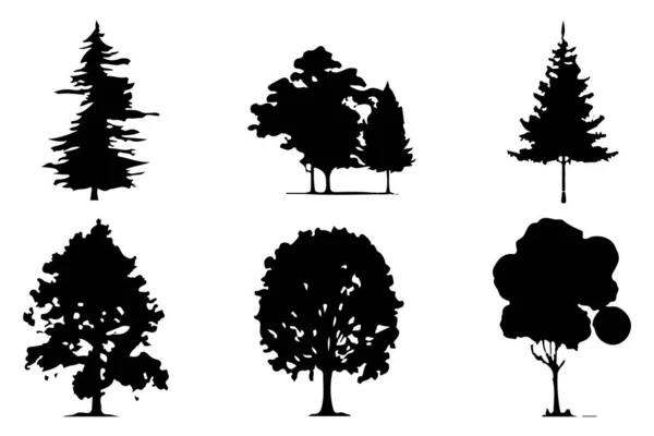 Δέντρα Και Δασικές Σιλουέτες Που Απομονωμένη Διανυσματική Απεικόνιση — Διανυσματικό Αρχείο