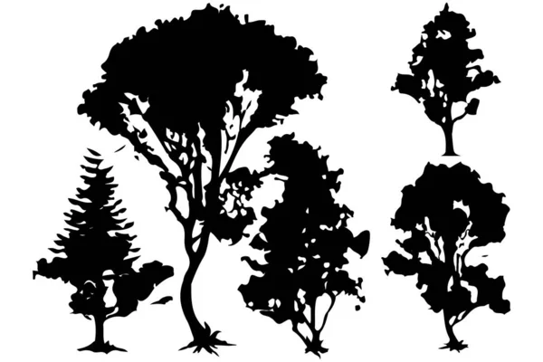 Деревья Лесные Силуэты Устанавливают Изолированные Векторные Иллюстрации — стоковый вектор