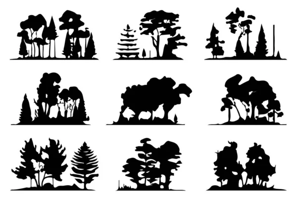 Árboles Siluetas Forestales Conjunto Ilustración Vectorial Aislado — Archivo Imágenes Vectoriales