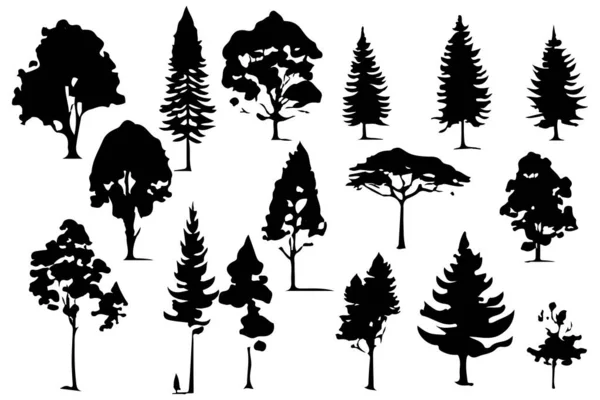 Trees Forest Silhouettes Set Isolated Vector Illustration — Stock Vector