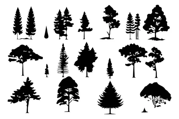 Stromy Lesní Siluety Nastavit Izolované Vektorové Ilustrace — Stockový vektor