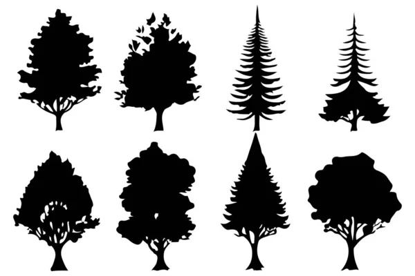 Árboles Siluetas Forestales Conjunto Ilustración Vectorial Aislado — Archivo Imágenes Vectoriales