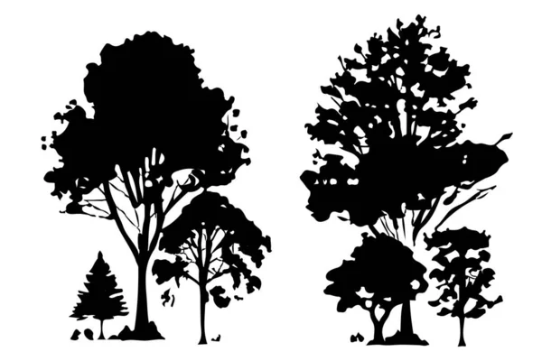 Ağaçlar Orman Siluetleri Izole Bir Vektör Çizimi Oluşturdu — Stok Vektör