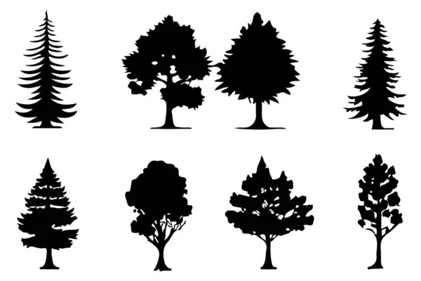 Drzewa Sylwetki Lasu Zestaw Izolowane Wektor Ilustracji — Wektor stockowy