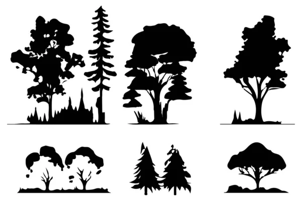 Δέντρα Και Δασικές Σιλουέτες Που Απομονωμένη Διανυσματική Απεικόνιση — Διανυσματικό Αρχείο