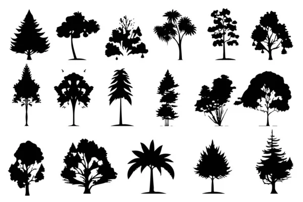 Drzewa Sylwetki Lasu Zestaw Izolowane Wektor Ilustracji — Wektor stockowy