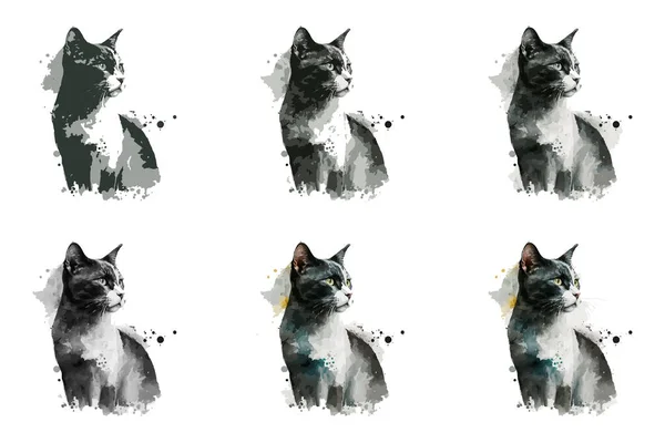水彩猫ベクトルイラスト — ストックベクタ