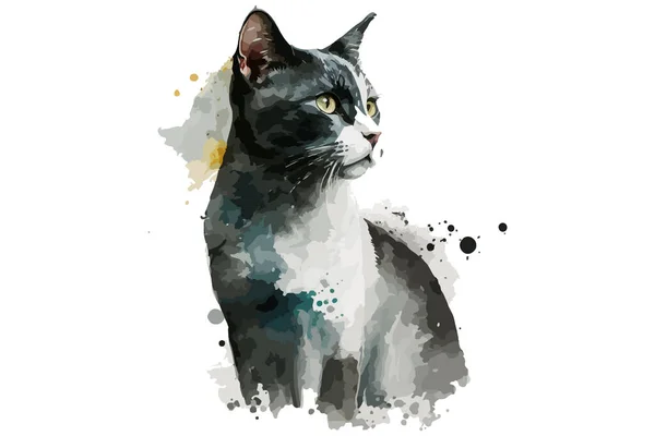 Watercolor Cat Vector Illustration — Stock Vector