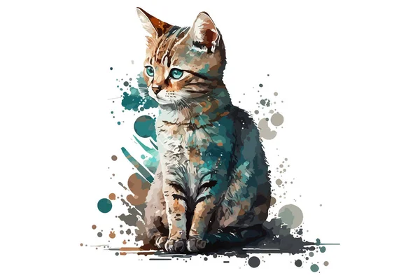 Акварельний Кіт Векторна Ілюстрація — стоковий вектор