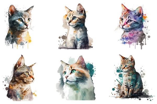 Ilustração Vetor Gato Aquarela — Vetor de Stock