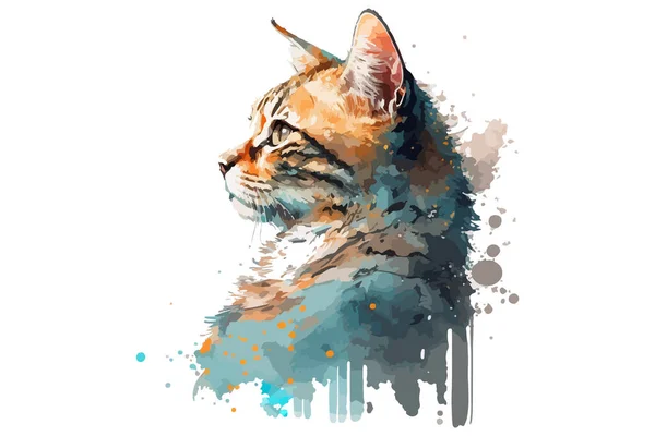 Акварельний Кіт Векторна Ілюстрація — стоковий вектор