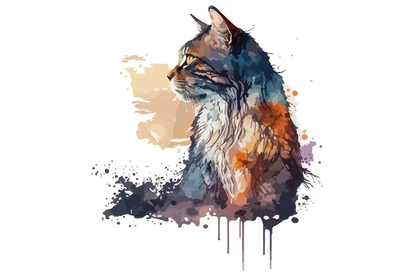Ακουαρέλα Απεικόνιση Διάνυσμα Γάτα — Διανυσματικό Αρχείο