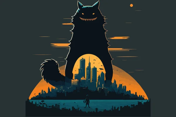 Catzilla Ilustração Vetorial Catzilla Clipart Vetor Monstro — Vetor de Stock