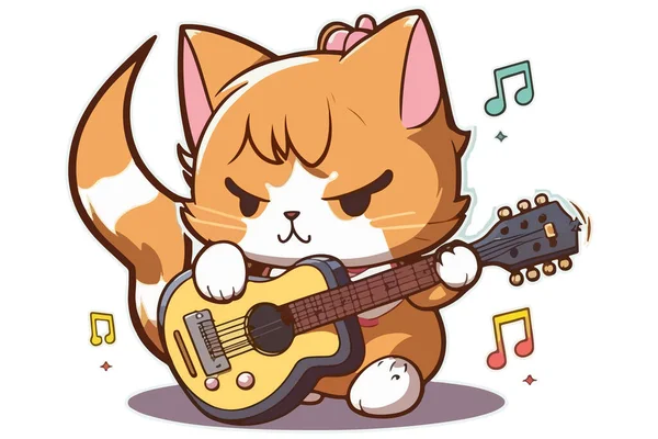 Katt Spela Gitarr Vektor Illustration — Stock vektor
