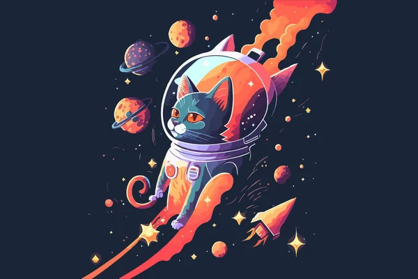 Space Cat Vector Illustration — Stock Vector