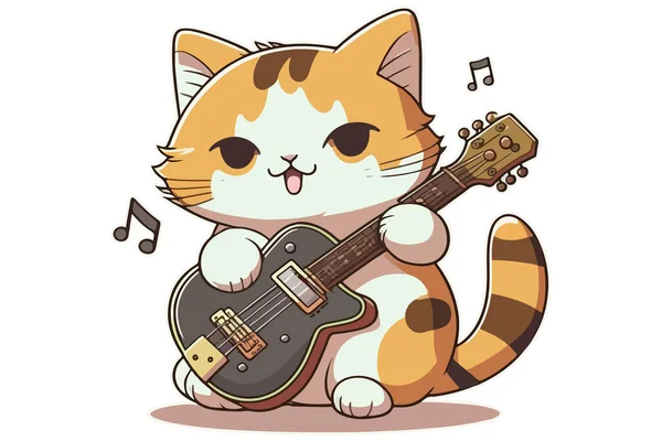 stock vector Cat playing guitar vector illustration