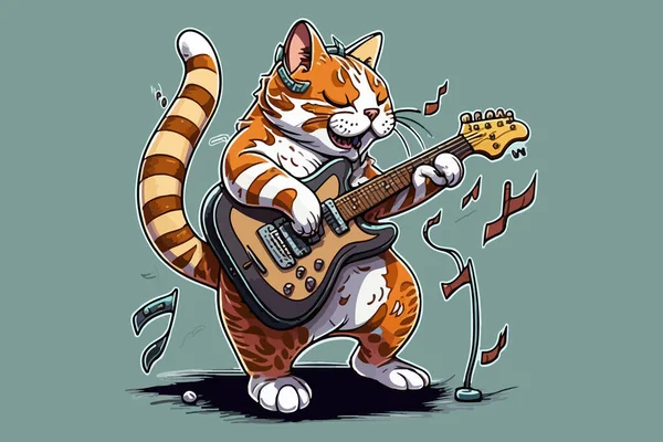 Gato Tocando Guitarra Vector Ilustración — Archivo Imágenes Vectoriales