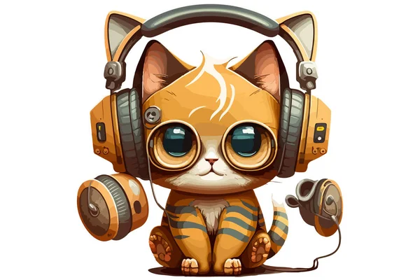 Γάτα Φορώντας Ακουστικά Διανυσματική Απεικόνιση — Διανυσματικό Αρχείο