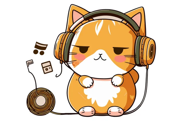 stock vector Cat wearing headphones vector illustration