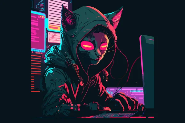 Kedi Siber Punk Vektör Illüstrasyonu — Stok Vektör