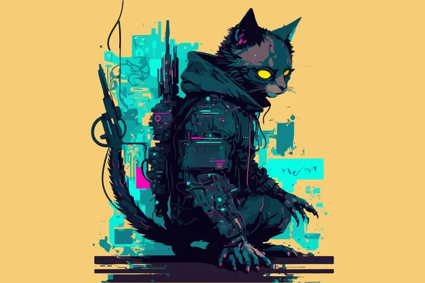 Ilustração Vetor Cyberpunk Gato —  Vetores de Stock