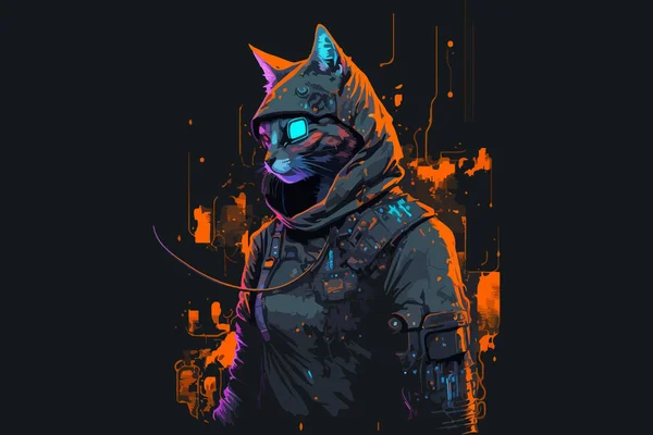 Kot Cyberpunk Wektor Ilustracja — Wektor stockowy
