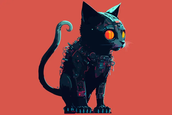 Katt Cyberpunk Vektor Illustration — Stock vektor