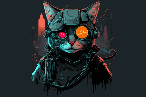 Katt Cyberpunk Vektor Illustration — Stock vektor