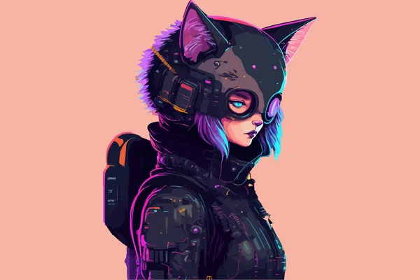 Cat Cyberpunk Vector Illustration — Stock Vector