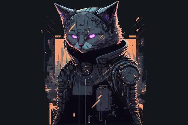 Cat Cyberpunk Vektorillustration — Stockvektor
