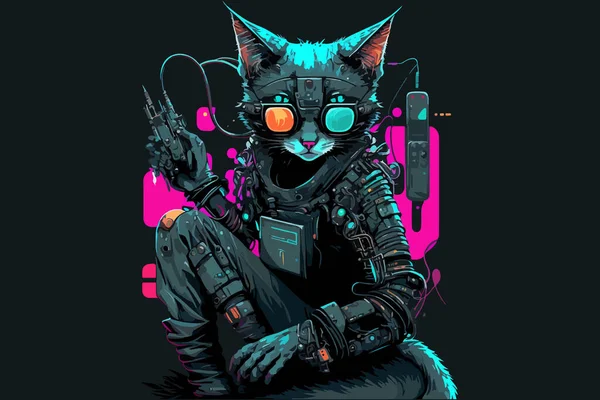 Cat Cyberpunk Vector Illustration — Stock Vector