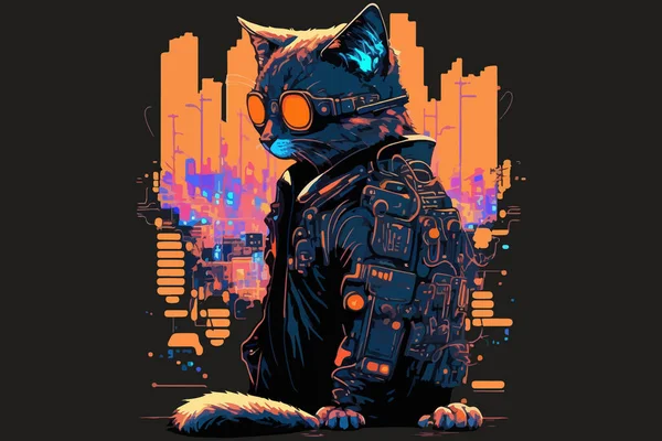 Kot Cyberpunk Wektor Ilustracja — Wektor stockowy