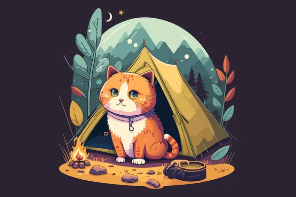 Cat Camping Vector Ilustración — Vector de stock