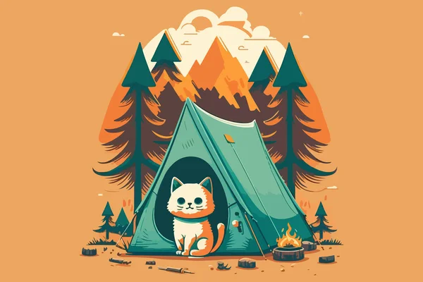 Cat Camping Illustrazione Vettoriale — Vettoriale Stock