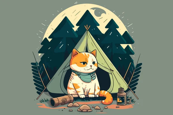Cat Camping Vector Ilustración — Vector de stock