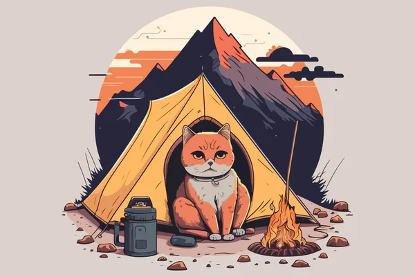 Cat Camping Illustration Vectorielle — Image vectorielle