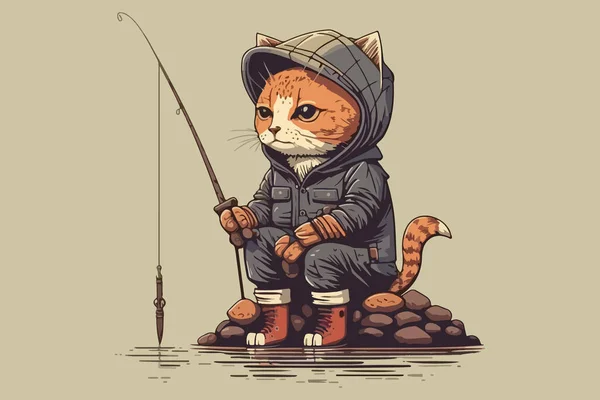 Pescador Ilustração Vetor Cat —  Vetores de Stock
