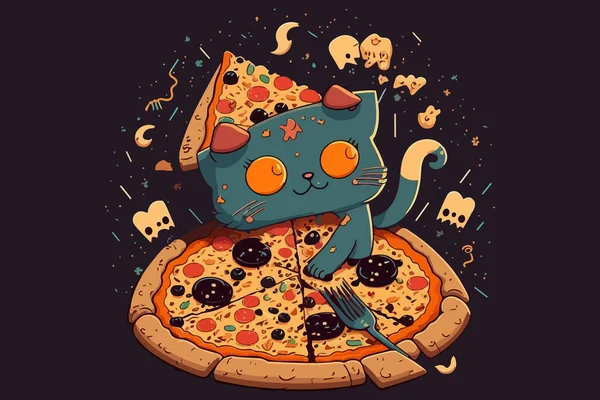 Cat Ppizza矢量插图 — 图库矢量图片