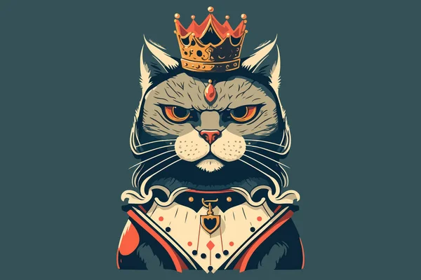 King Cat Vector Ilustración — Vector de stock