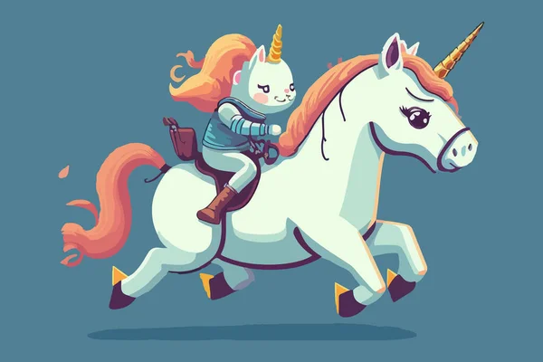 Cat Riding Unicorn Vector Illustration — Stock Vector
