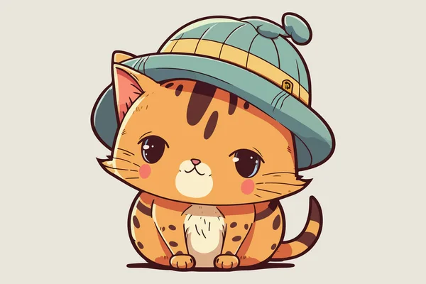 Kedi Şapka Vektör Çizimi Takıyor — Stok Vektör