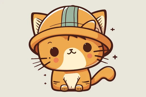 Cat Wearing Hat Vector Illustration — стоковый вектор