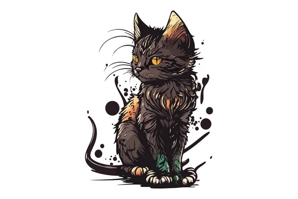 Кошачья Татуировка Черно Белый Вектор — стоковый вектор