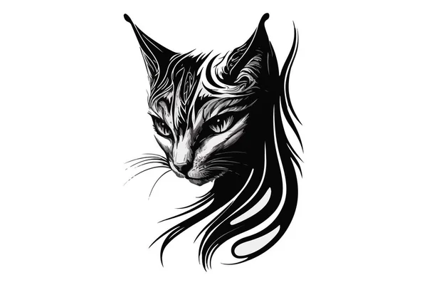 Кошачья Татуировка Черно Белый Вектор — стоковый вектор