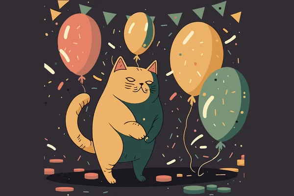 Kot Urodziny Wektor Ilustracja — Wektor stockowy