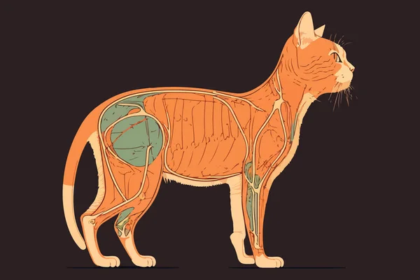 Ilustración Vector Anatomía Gato — Vector de stock