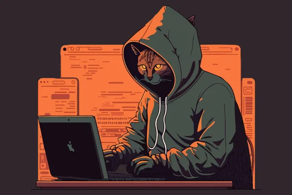 Ilustracja Wektor Cat Haker — Wektor stockowy