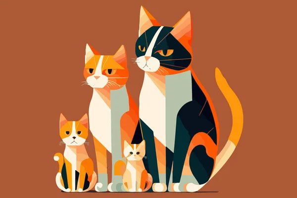 Illustration Vectorielle Famille Chats — Image vectorielle