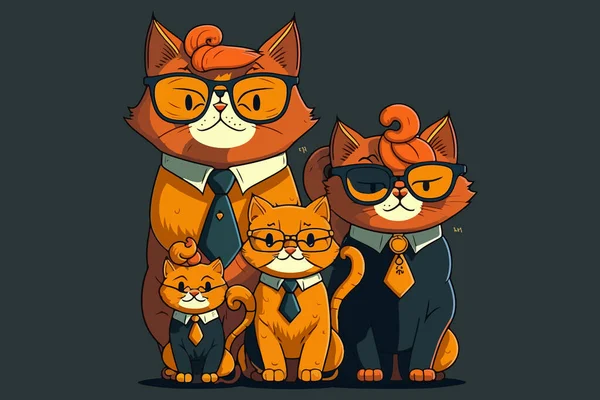 Família Gatos Ilustração Vetorial — Vetor de Stock