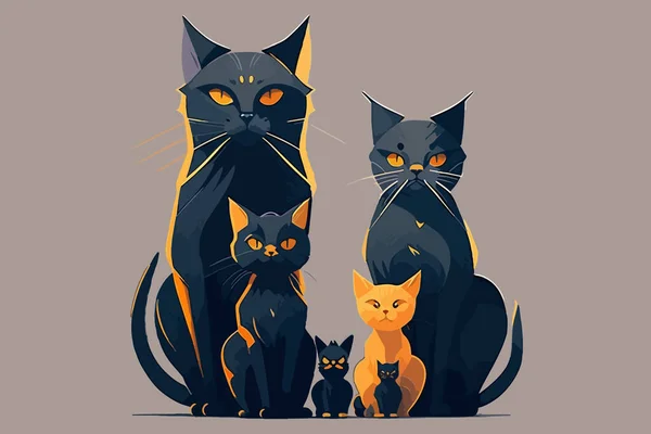Familia Gatos Vector Ilustración — Vector de stock